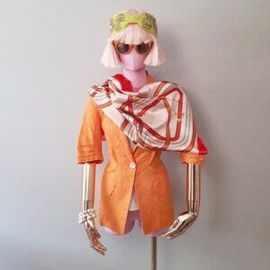 NWT Nanette Lepore orange linen blazer jacket with corset style detailing 0
